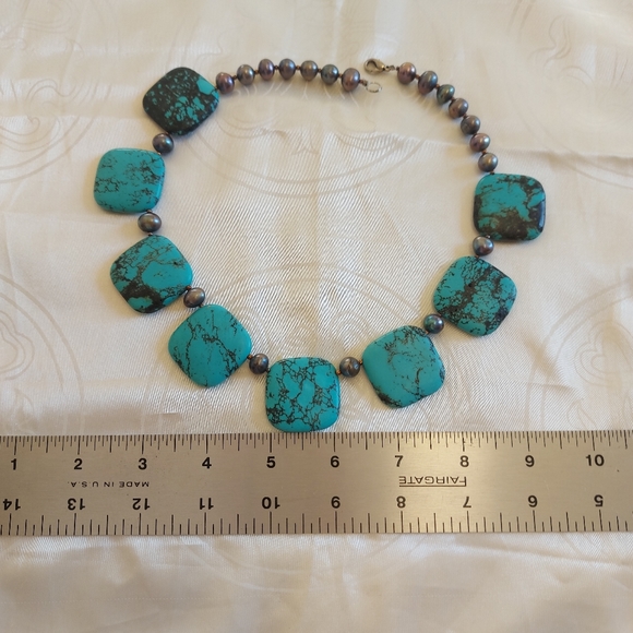 Antique Unique Natural Turquoise & Pearl Necklace 60s 70s - Picture 3 of 3